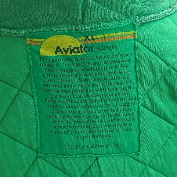 AVIATOR NATION Logo Green Quilted Mens XL Full Zip Hoodie Sweatshirt Jacket‎ - Picture 6 of 8